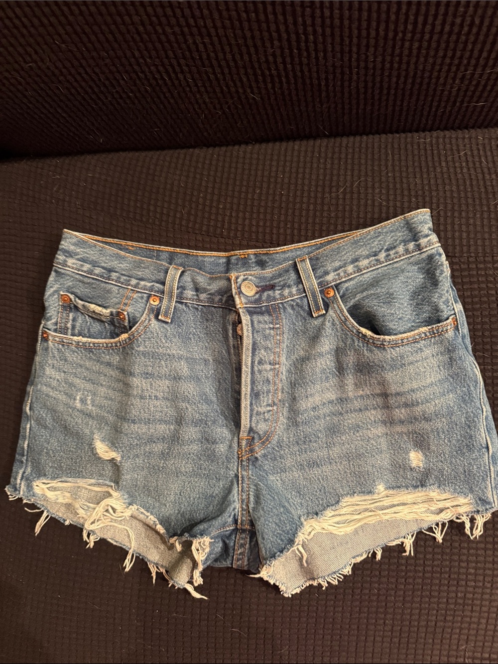 Levi's Light Blue Distressed High-Rise Denim Shorts size 28
